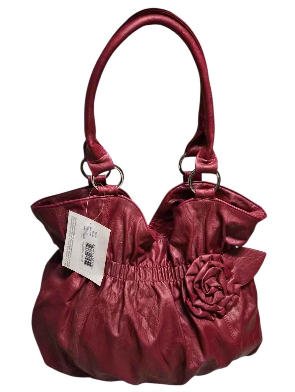 Del Mano Red Shoulder Bag – Ruched Hobo Style w/ Rosette Detail NWT